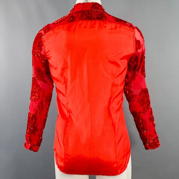 DRIES VAN NOTEN Size 38 Red Floral Viscose Silk Blend Sheer Long Sleeve Shirt - Picture 4 of 8
